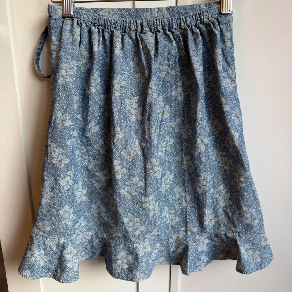 J.Crew Faux‎ Wrap Skirt Women XS Blue Floral Chambray Ruffle Mini Cottagecore